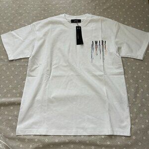 Amiri White Paint Drip Logo Crewneck T-shirt